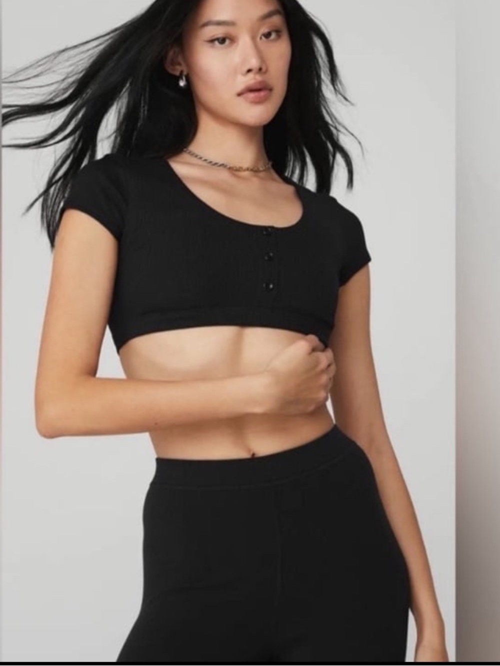 Alo Yoga Blissful Henley Bra Top Black Large